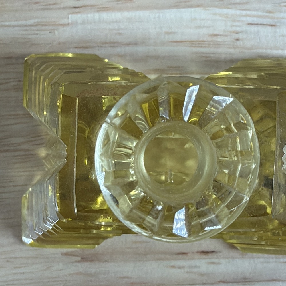 Art Deco Yellow Cut Crystal Glass Etched Perfume Bottle With Stopper Czech - Picture 14 of 15